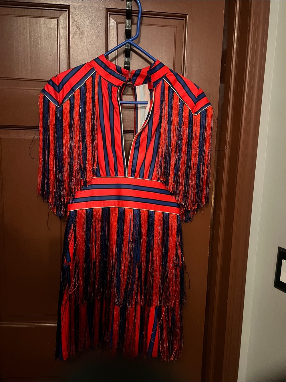 Women's Red and Navy Fringe Stripe Dress
